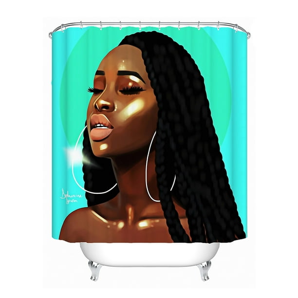 Afro African Makeup Girl 71X71" Bath Waterproof Fabric Shower Curtain Set Liner